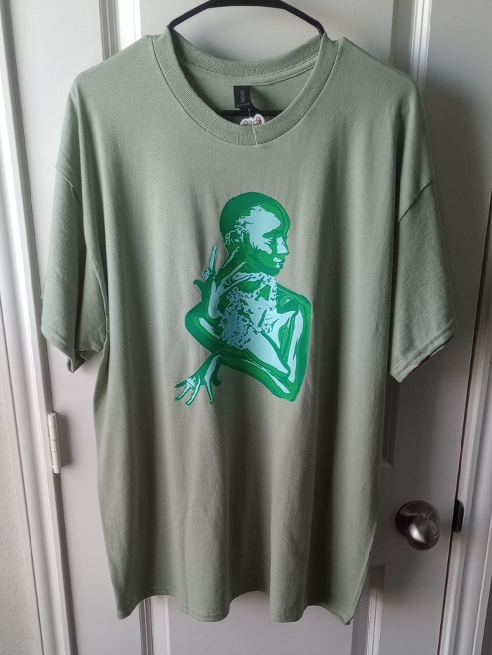 Women's Light Sage Short Sleeve Graphic Tee with Green Print